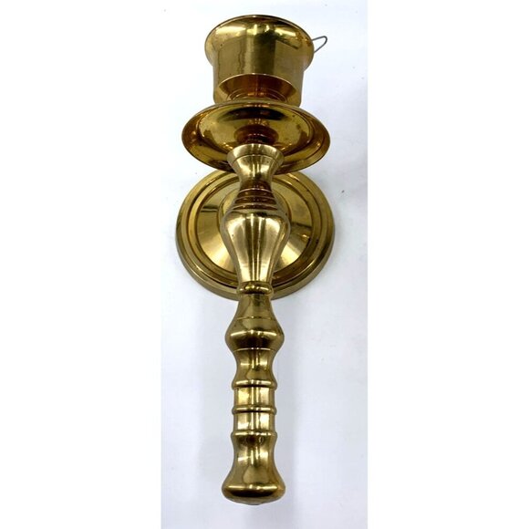 Brass Wall Mount Sconce Candle Holders 9" Set of 2 India Vintage - Picture 2 of 12